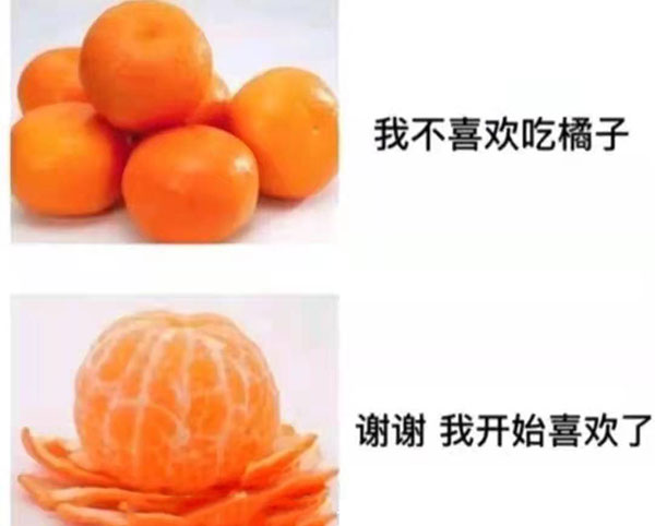 我不喜欢吃橘子，谢谢 我开始喜欢了